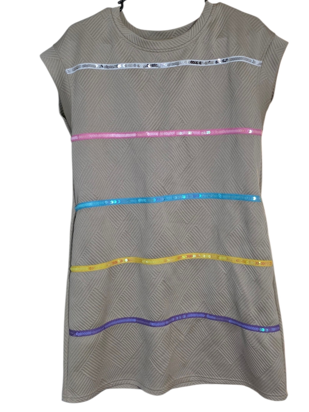 SHEIN Beige Dress with Rainbow Sequin Stripes